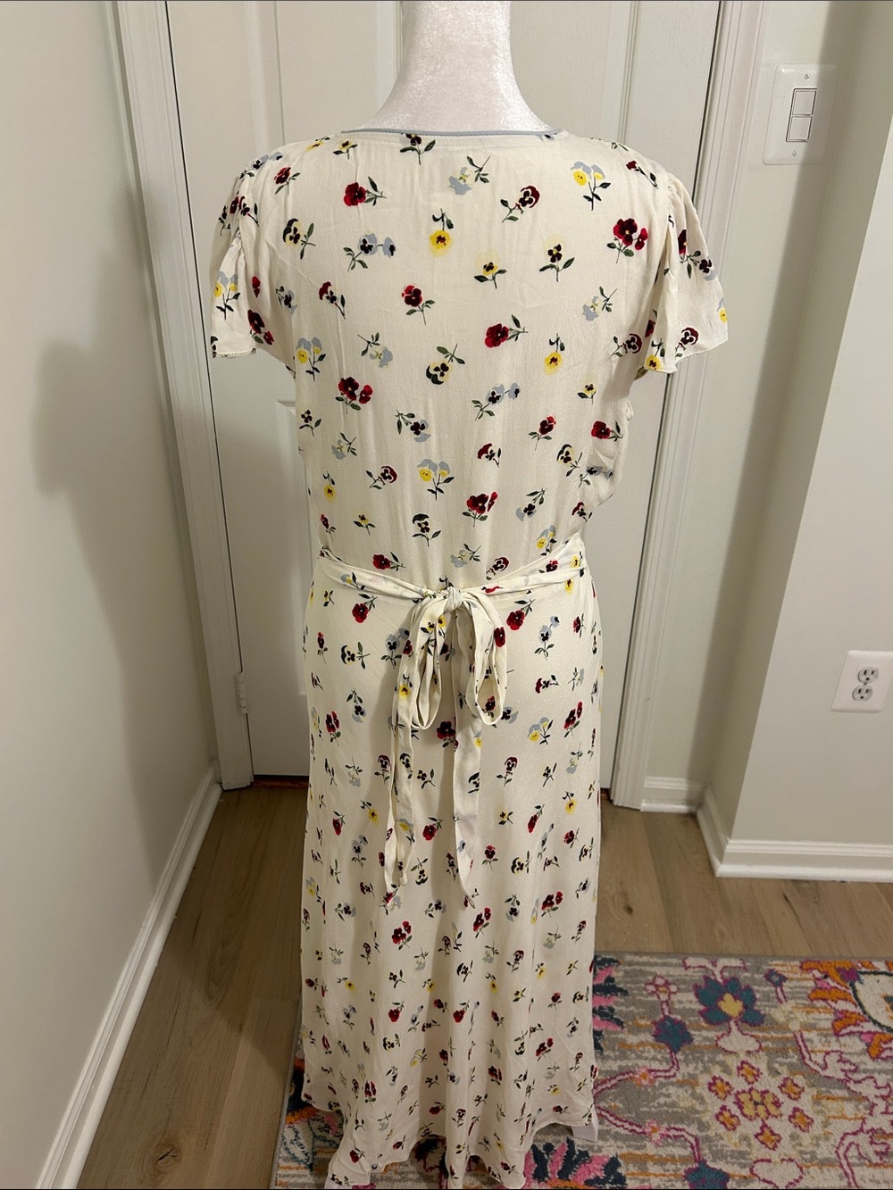 Gap x Doen Pansy Floral Blue Trimmed Tie Midi Dress New Size 4 Cottagecore - Picture 13 of 16